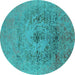 Round Oriental Turquoise Industrial Rug, urb2590turq