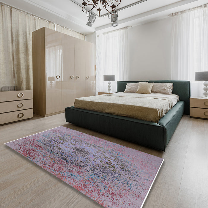 Machine Washable Industrial Modern Mauve Taupe Purple Rug in a Bedroom, wshurb2590