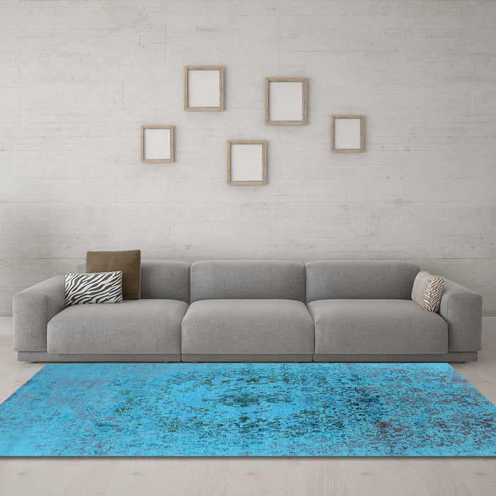 Machine Washable Oriental Light Blue Industrial Rug in a Living Room, wshurb2590lblu