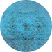 Round Machine Washable Oriental Light Blue Industrial Rug, wshurb2590lblu