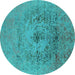 Round Machine Washable Oriental Turquoise Industrial Area Rugs, wshurb2590turq