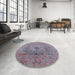 Round Machine Washable Industrial Modern Mauve Taupe Purple Rug in a Office, wshurb2590