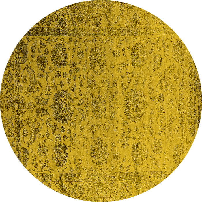 Round Machine Washable Oriental Yellow Industrial Rug, wshurb2591yw