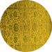 Round Machine Washable Oriental Yellow Industrial Rug, wshurb2591yw