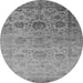 Round Machine Washable Oriental Gray Industrial Rug, wshurb2591gry