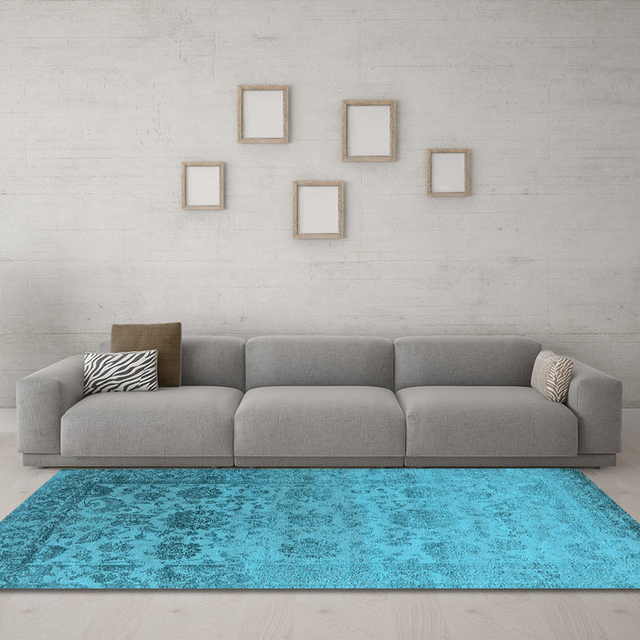 Machine Washable Oriental Light Blue Industrial Rug in a Living Room, wshurb2591lblu