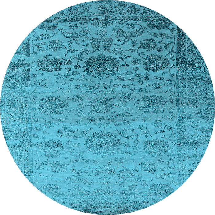 Round Machine Washable Oriental Light Blue Industrial Rug, wshurb2591lblu