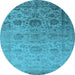 Round Machine Washable Oriental Light Blue Industrial Rug, wshurb2591lblu