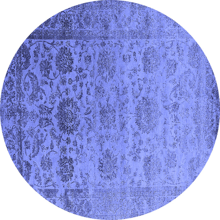 Round Machine Washable Oriental Blue Industrial Rug, wshurb2591blu