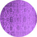 Round Machine Washable Oriental Purple Industrial Area Rugs, wshurb2591pur