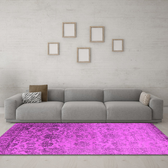 Machine Washable Oriental Pink Industrial Rug in a Living Room, wshurb2591pnk