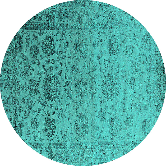 Round Oriental Turquoise Industrial Rug, urb2591turq