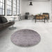 Round Mid-Century Modern Silver Pink Oriental Rug in a Office, urb2591