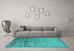 Machine Washable Oriental Turquoise Industrial Area Rugs in a Living Room,, wshurb2591turq