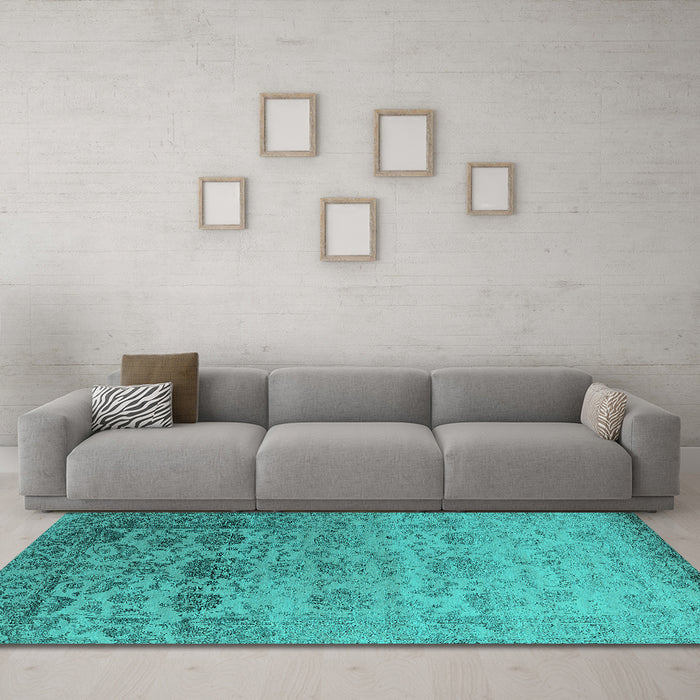 Machine Washable Oriental Turquoise Industrial Area Rugs in a Living Room,, wshurb2591turq