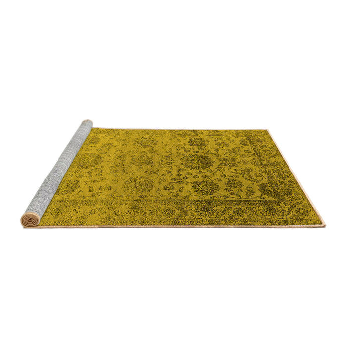 Sideview of Machine Washable Oriental Yellow Industrial Rug, wshurb2591yw