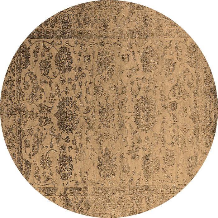 Round Machine Washable Oriental Brown Industrial Rug, wshurb2591brn