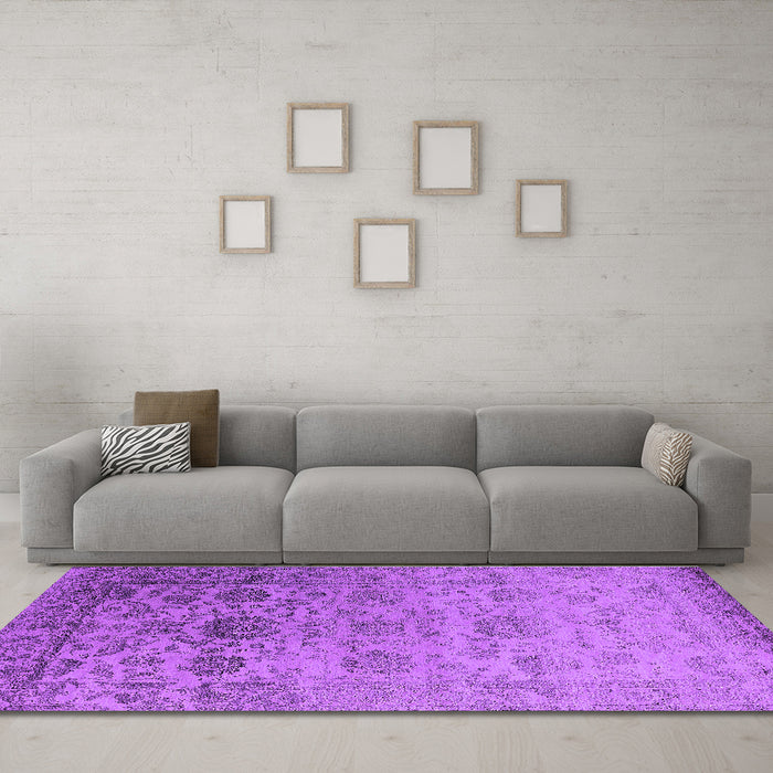 Machine Washable Oriental Purple Industrial Area Rugs in a Living Room, wshurb2591pur