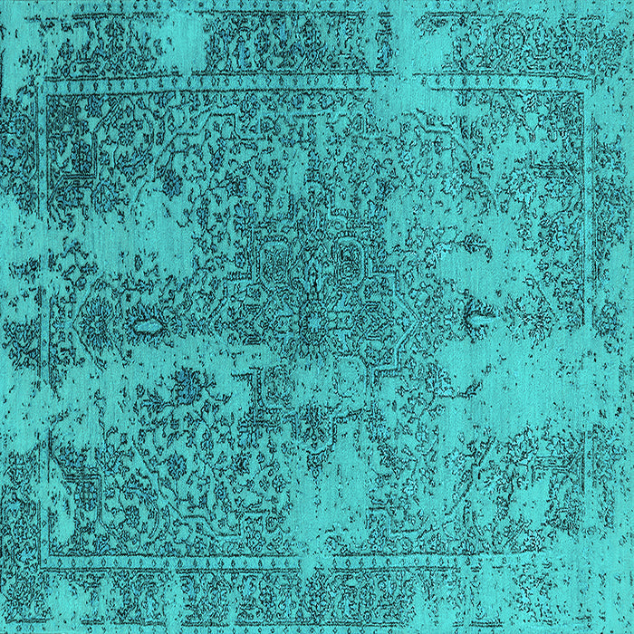 Square Machine Washable Oriental Turquoise Industrial Area Rugs, wshurb2592turq