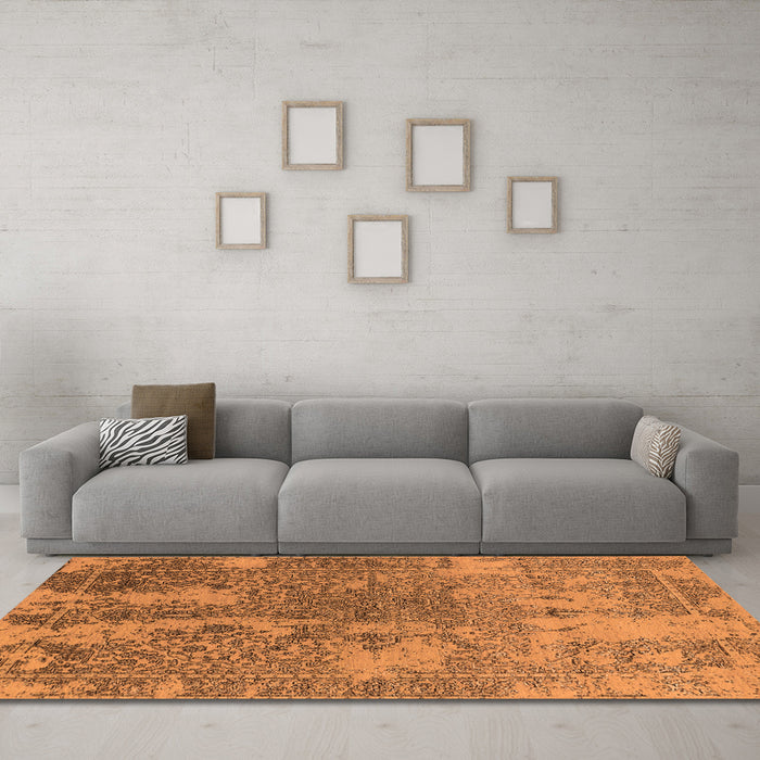 Machine Washable Oriental Orange Industrial Area Rugs in a Living Room, wshurb2592org
