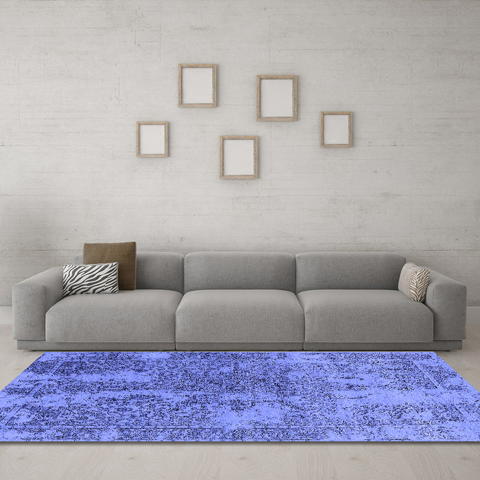 Machine Washable Oriental Blue Industrial Rug in a Living Room, wshurb2592blu
