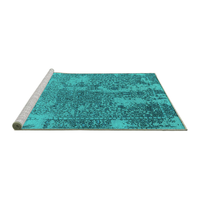 Sideview of Machine Washable Oriental Turquoise Industrial Area Rugs, wshurb2592turq