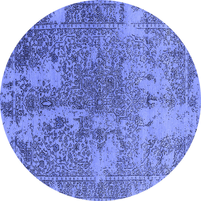 Round Machine Washable Oriental Blue Industrial Rug, wshurb2592blu