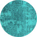 Round Oriental Turquoise Industrial Rug, urb2592turq