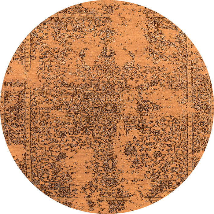 Round Machine Washable Oriental Orange Industrial Area Rugs, wshurb2592org