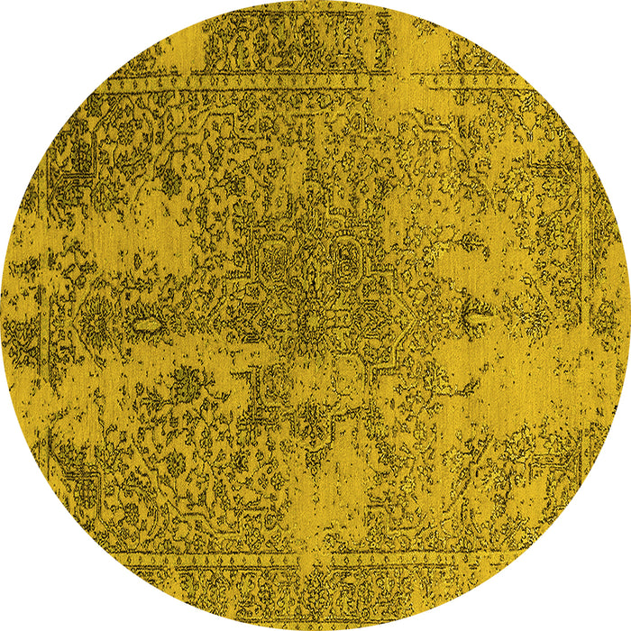 Round Machine Washable Oriental Yellow Industrial Rug, wshurb2592yw