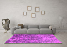 Machine Washable Oriental Pink Industrial Rug in a Living Room, wshurb2592pnk