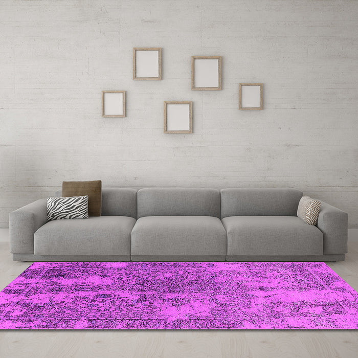 Machine Washable Oriental Pink Industrial Rug in a Living Room, wshurb2592pnk