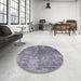 Round Mid-Century Modern Purple Oriental Rug in a Office, urb2592