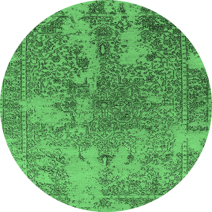 Round Oriental Emerald Green Industrial Rug, urb2592emgrn