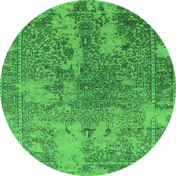 Round Machine Washable Oriental Green Industrial Area Rugs, wshurb2592grn