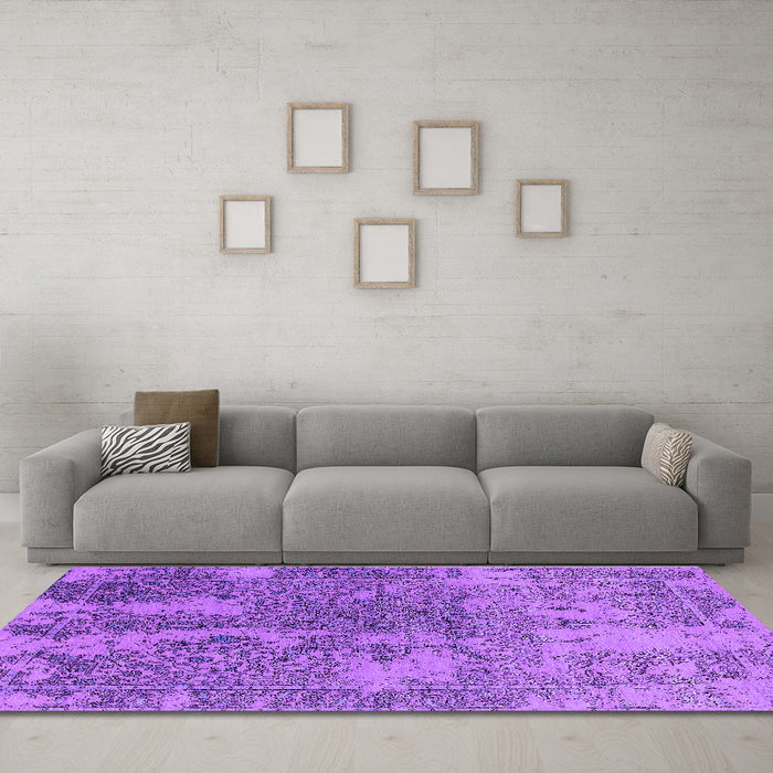 Machine Washable Oriental Purple Industrial Area Rugs in a Living Room, wshurb2592pur