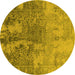 Round Oriental Yellow Industrial Rug, urb2593yw