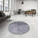 Round Mid-Century Modern Mist Blue Oriental Rug in a Office, urb2593