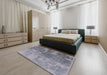 Mid-Century Modern Mist Blue Oriental Rug in a Bedroom, urb2593