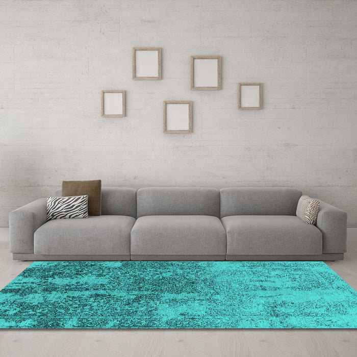 Machine Washable Oriental Turquoise Industrial Area Rugs in a Living Room,, wshurb2593turq
