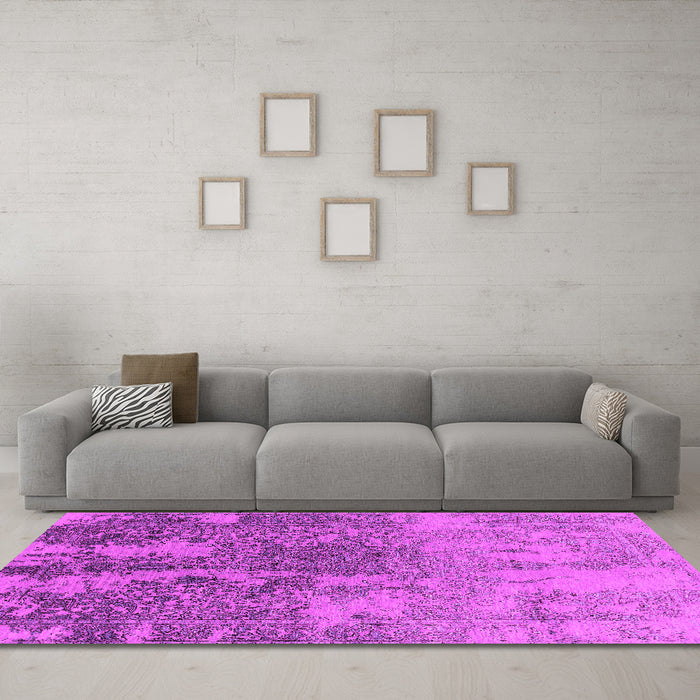 Machine Washable Oriental Pink Industrial Rug in a Living Room, wshurb2593pnk
