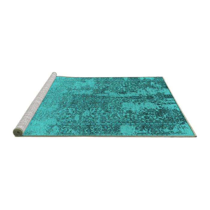 Sideview of Machine Washable Oriental Turquoise Industrial Area Rugs, wshurb2593turq