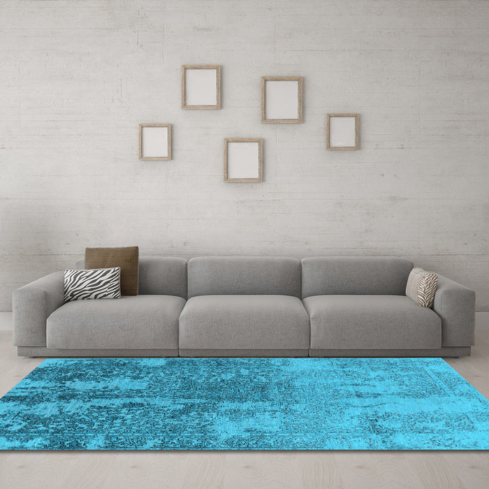 Machine Washable Oriental Light Blue Industrial Rug in a Living Room, wshurb2593lblu