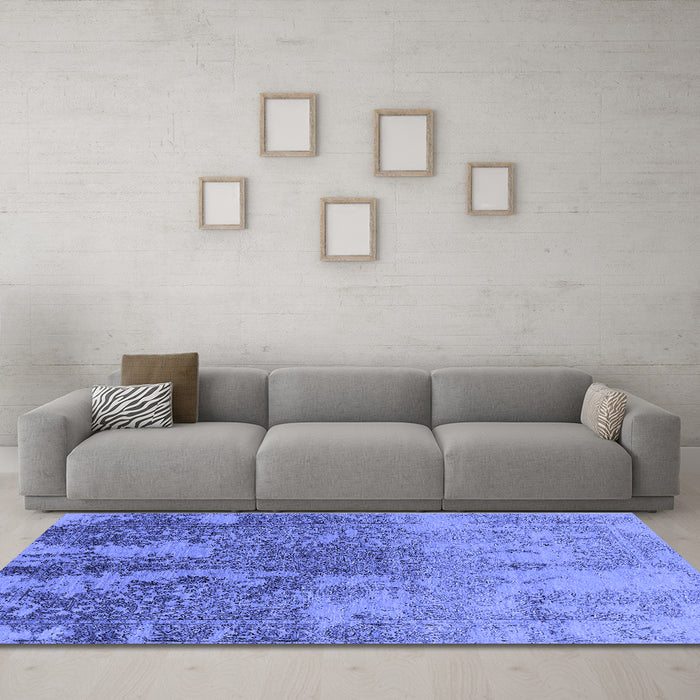 Machine Washable Oriental Blue Industrial Rug in a Living Room, wshurb2593blu