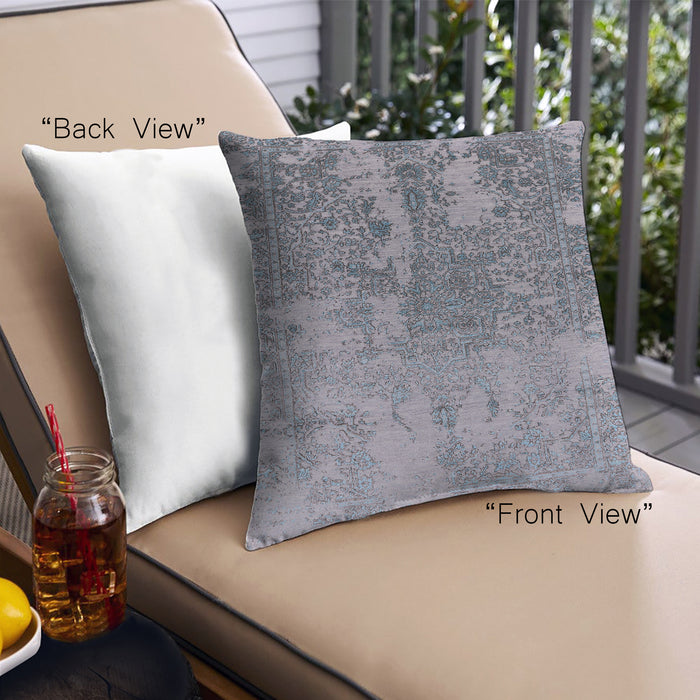 Front View of Mid-Century Modern Urban Square Mist Blue Throw Pillow, 18 inch by 18 inch, pwurb2593