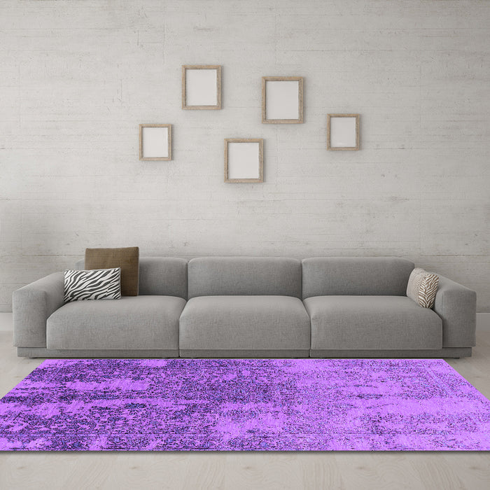 Machine Washable Oriental Purple Industrial Area Rugs in a Living Room, wshurb2593pur