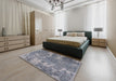 Mid-Century Modern Dark Gray Oriental Rug in a Bedroom, urb2594