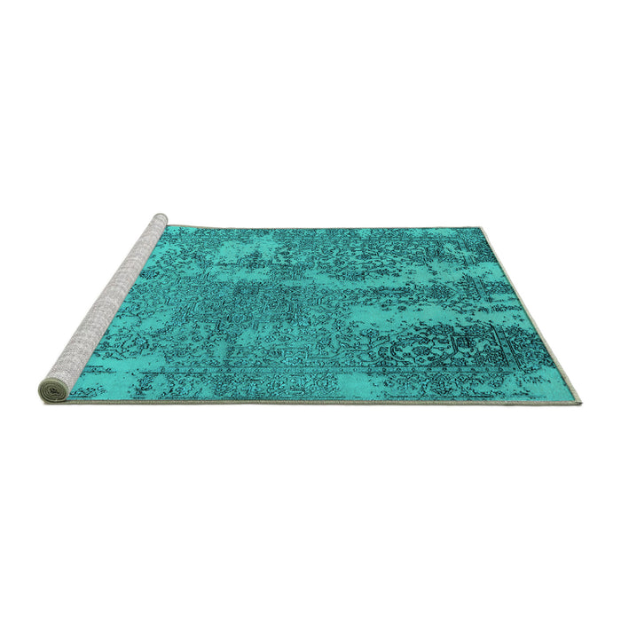 Sideview of Machine Washable Oriental Turquoise Industrial Area Rugs, wshurb2594turq