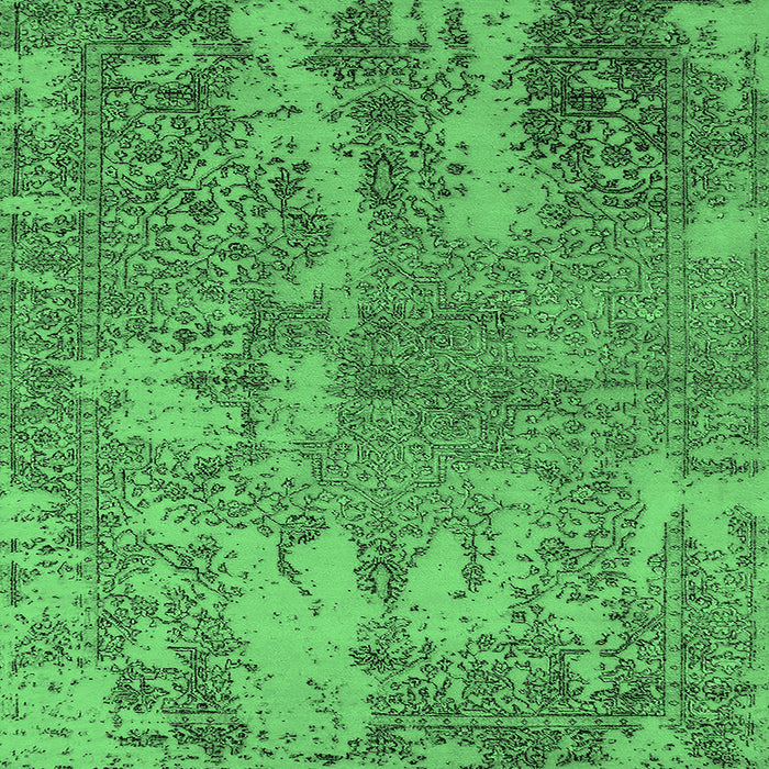 Square Machine Washable Oriental Emerald Green Industrial Area Rugs, wshurb2594emgrn
