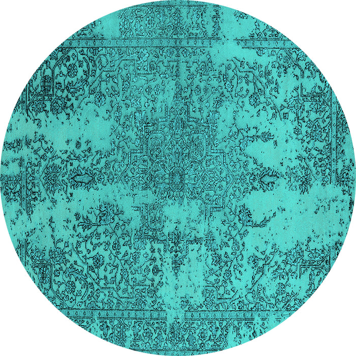 Round Oriental Turquoise Industrial Rug, urb2594turq